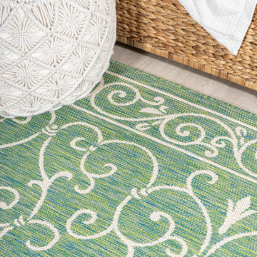 Charleston Vintage Filigree Textured Weave Indoor/outdoor Round Rug
